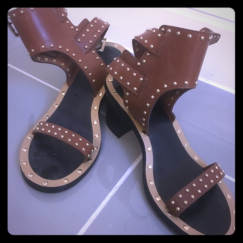 Brown Gold-Studded Gladiator Sandals